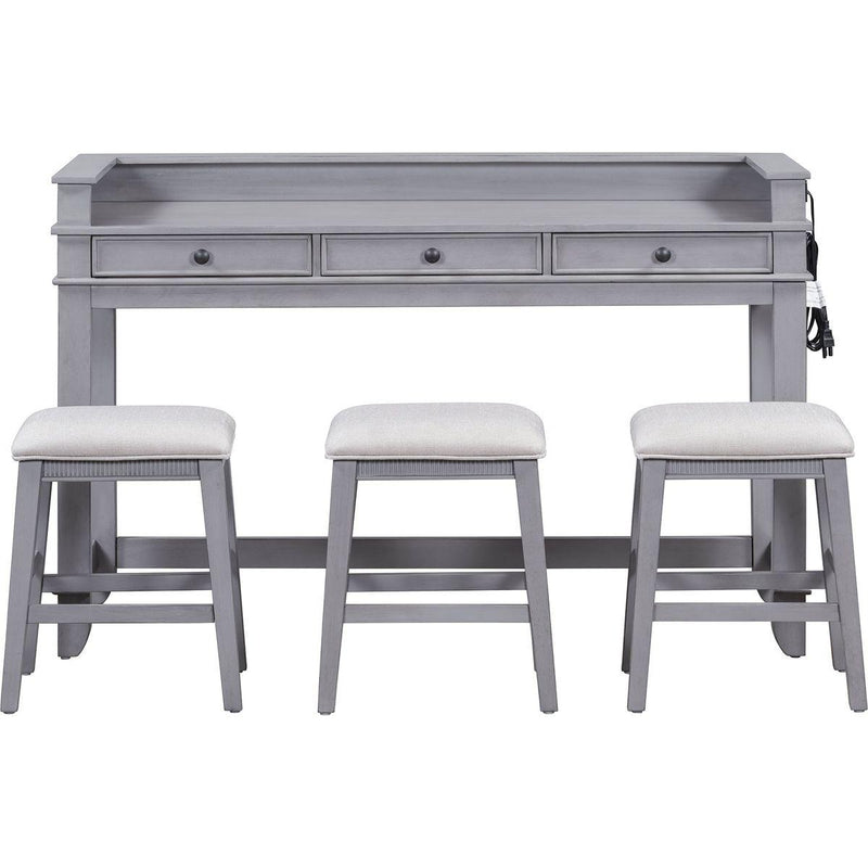 TREXM 4-Piece Dining Table Set for 3, Retro Kitchen Table and Chairs Set with 3 Storage Drawers, Ideal for Small Spaces (Gray)