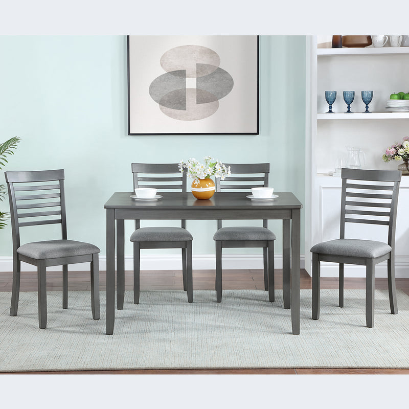 5 Piece Modern Dining Set, Rectangular Wooden Dining Table with 4 Upholstered Chairs for Kitchen, Dining Room, Gray