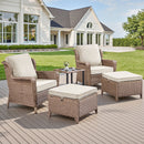 5-Piece Outdoor Lounge Chairs Set with Side Table and Ottomans