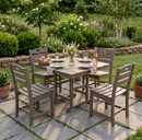 Antique Wood Color HDPE 5-Piece Outdoor Patio Dining Set with Square Table and 4 Armless Chairs, Umbrella Hole by HouseOfZazla