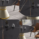 53.15" Modern Artificial Stone Round Carbon Steel Base Dining Table, Can Accommodate 6 People - Black / White by Unique Piece Furniture