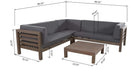 Oana Outdoor Wooden Sectional Set with Cushions, Dark Grey