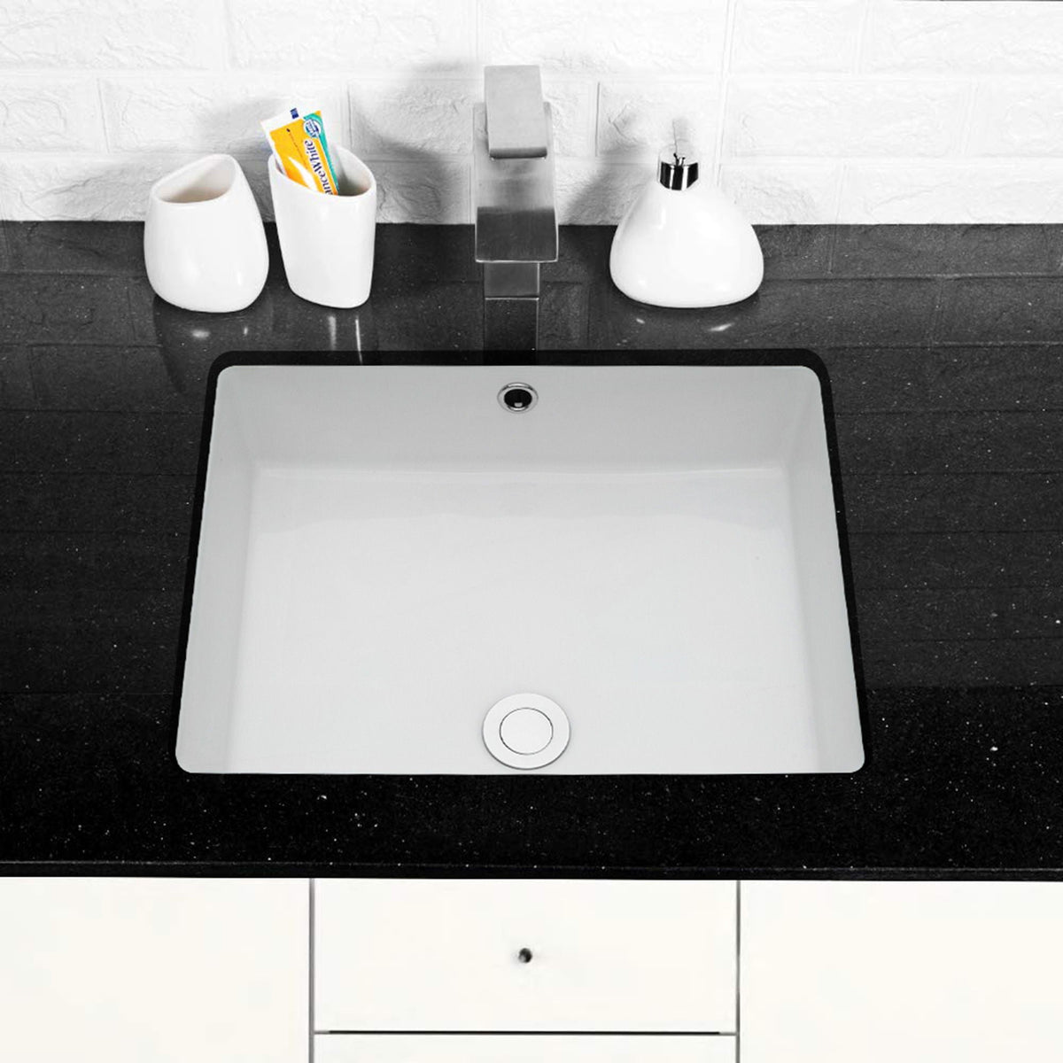 Modern Rectangular Undermount Bathroom Sink With Overflow Ceramic, photo 14 of 20