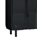 40.94" Glass Doors Modern Three-door Cabinet with Featuring Two-tier Storage, Unique Fir Cabinet Top, for Entryway, Living Room, Home Office, Dining Room