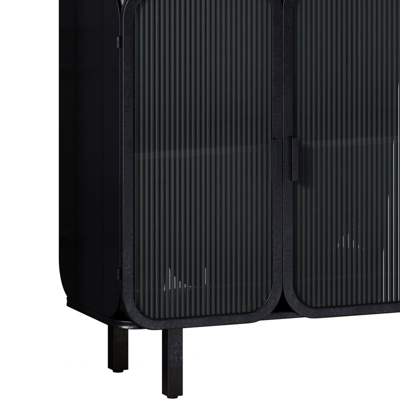 40.94" Glass Doors Modern Three-door Cabinet with Featuring Two-tier Storage, Unique Fir Cabinet Top, for Entryway, Living Room, Home Office, Dining Room