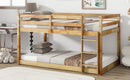 Solid Wooden, Solid Rubber Wooden Twin over Twin Floor Bunk Bed with Ladder, with Bed Platform of Strengthened Slats  , Natural