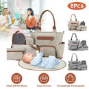 8Pcs Baby Nappy Diaper Bags Set for Mom Dad Mummy Handbags Multifunctional Diaper Changing Bags with Bottle Bag Mesh Bag Purse Diaper Pad 2 Burp Cloth