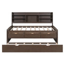 Captain Bed With Built In Bookshelves, 3 Storage Drawers, And Trundle