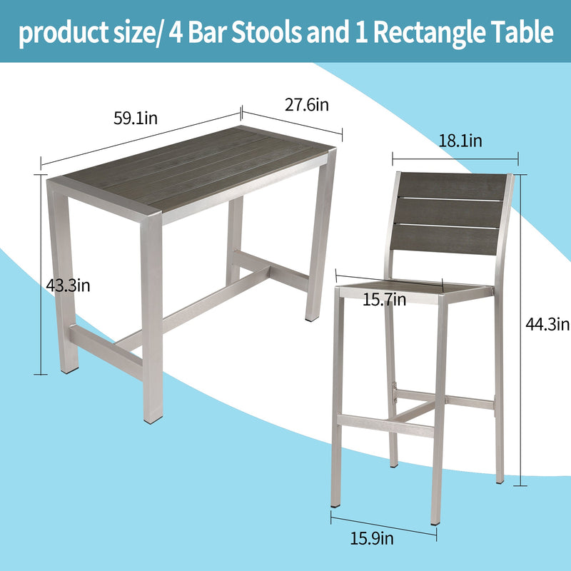 All aluminum bar counter and bar chair set for Patio Garden Outdoor