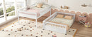 Queen over Queen Bunk Bed with Ladder and Guardrails, White
