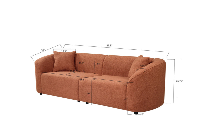 87' Curved Contemporary Sofa in Orange: Plush Seating, Streamlined Design, and Durable Frame – Ideal for Stylish Living Spaces