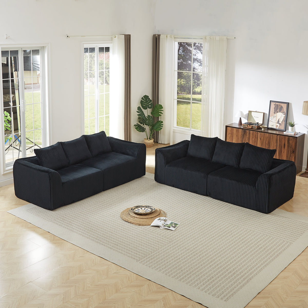 Minimalist 3+3 Seater Corduroy Sofa Set, photo 2 of 10