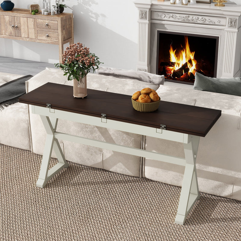 5-Piece 62x35.2inch Extendable Rubber Wood Dining Table Set with X-shape Legs,Console Table with Two 8.8Inch-Wide Flip Lids and Upholstered Dining Chairs, Beige