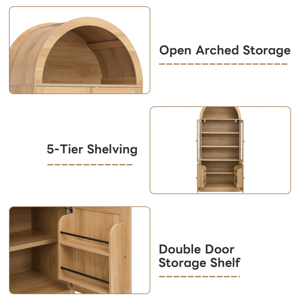 Tall Arched Top Storage Cabinet with Tempered Glass Doors, photo 8 of 10