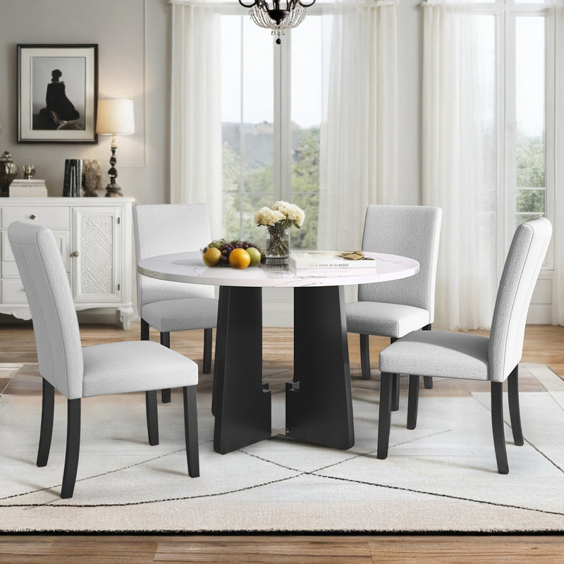5-Piece Round Dining Table set, 43-Inch Modern Dining Table and 4 Upholstered Chairs for Dining Room, Kitchen Room, Living Room, Easy Assembly