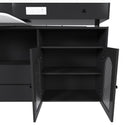 Kitchen Island With Extendable Rotating Table, 4 Drawers & Glass Door Cabinets, Built In Socket - Black by HouseOfZazla