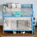 Bunk Bed, Convertible To 2 Separate Twin Size Beds With Full Length Guardrail & Ladder, No Box Spring Needed - Blue by HouseOfZazla