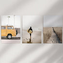 California Beach Set of 3 Prints. Surfer, Retro Van Decor by Wall Art Set