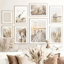 Beige flower grass scenery canvas wall art for living room