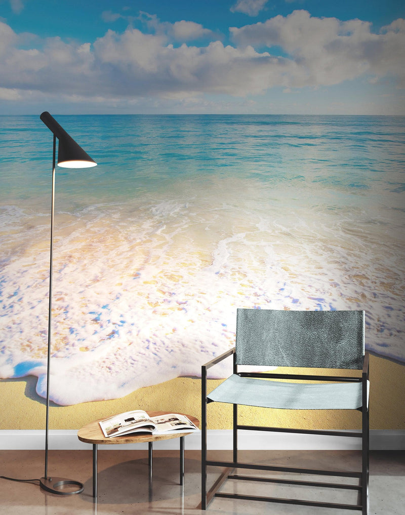 Ocean Beach Shore Wallpaper Mural. Tropical Theme Wall Decor.