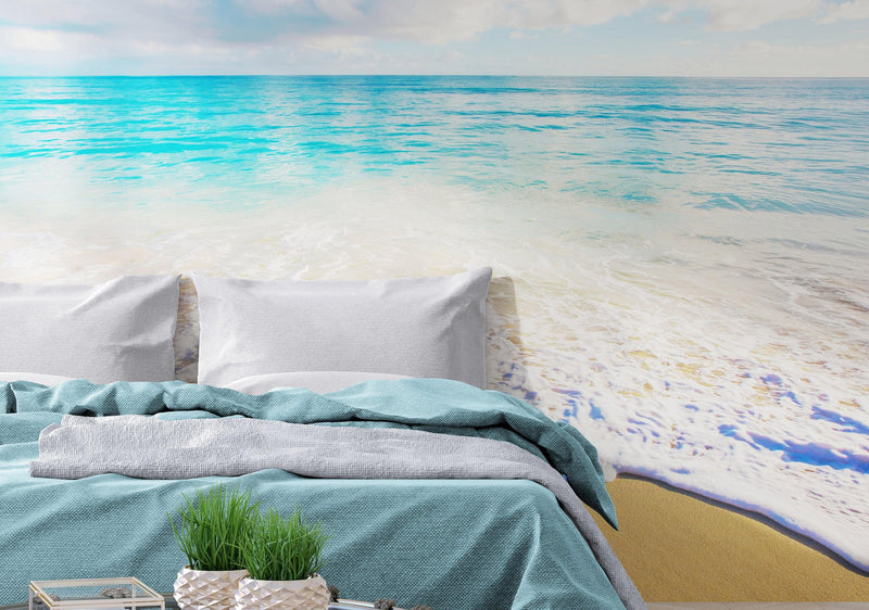 Ocean Beach Shore Wallpaper Mural. Tropical Theme Wall Decor.