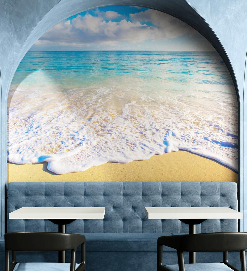 Ocean Beach Shore Wallpaper Mural. Tropical Theme Wall Decor.