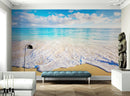 Ocean Beach Shore Wallpaper Mural. Tropical Theme Wall Decor.