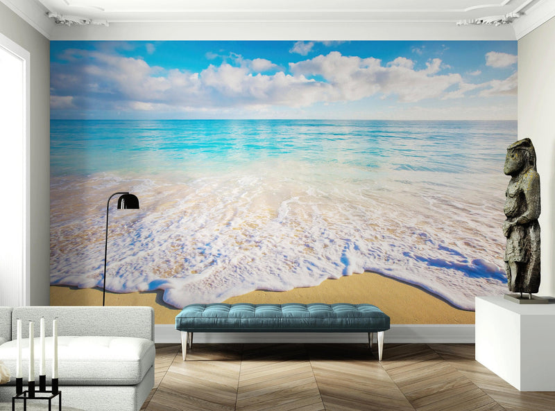 Ocean Beach Shore Wallpaper Mural. Tropical Theme Wall Decor.