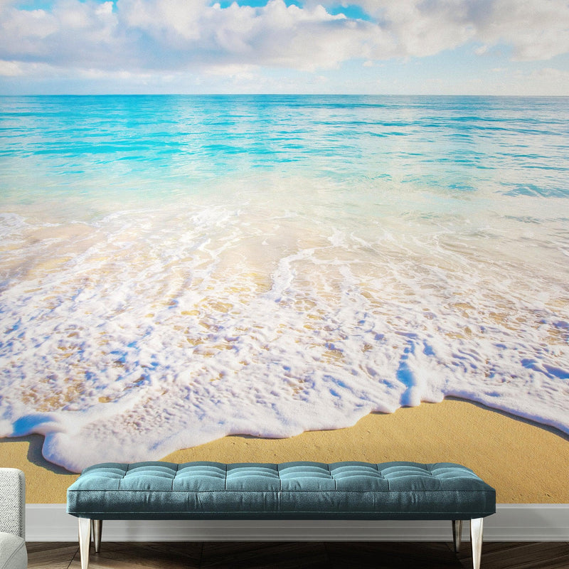 Ocean Beach Shore Wallpaper Mural. Tropical Theme Wall Decor.