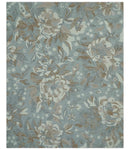 Blue Ivory Olive Floral Hand Tufted Wool Area Rug 8x10 - Soft Pile