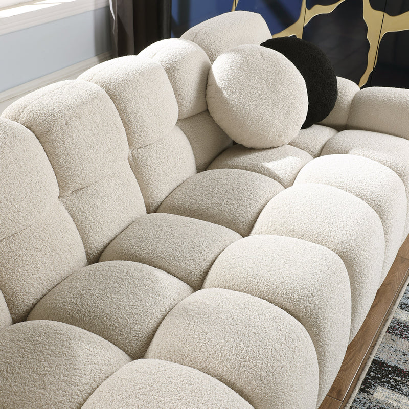 64.96 length, 35.83" deepth, human body structure for USA people, marshmallow sofa,boucle sofa, 2 seater, BEIGE BOUCLE