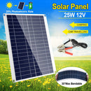 Outdoor Solar Panel 12V 25W Car Battery Charger IP68 Waterproof w/ 3.0A Dual USB Charging Clip Line For RV Car Boat