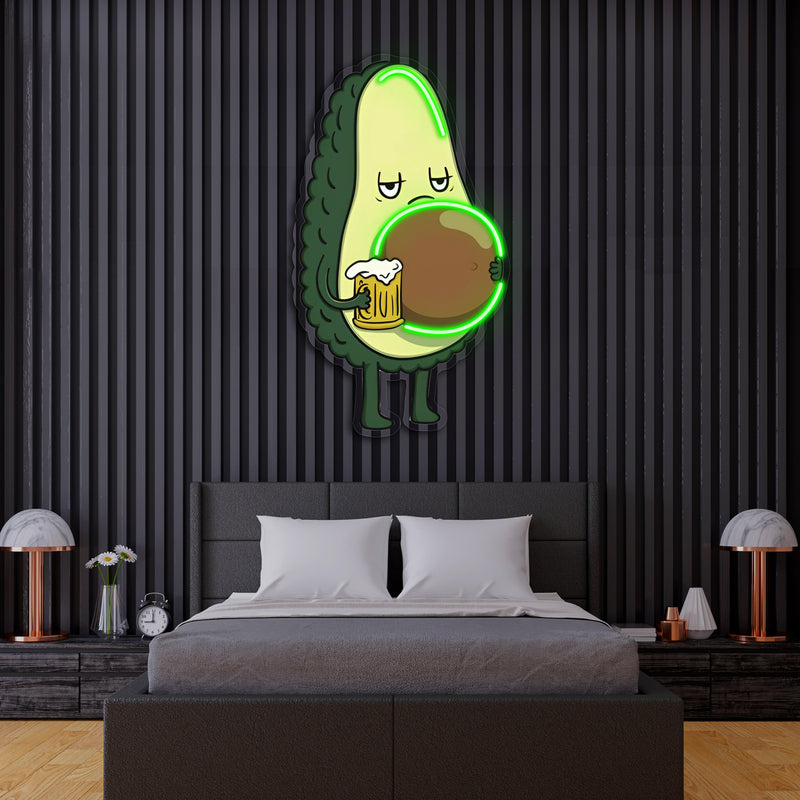 Avocado Beer UV Printed Neon, Beer Neon Wall Art, Avocado Neon Light Sign, Custom Neon Sign, UV Print Neon Sign, Acrylic Neon Sign, Gifts