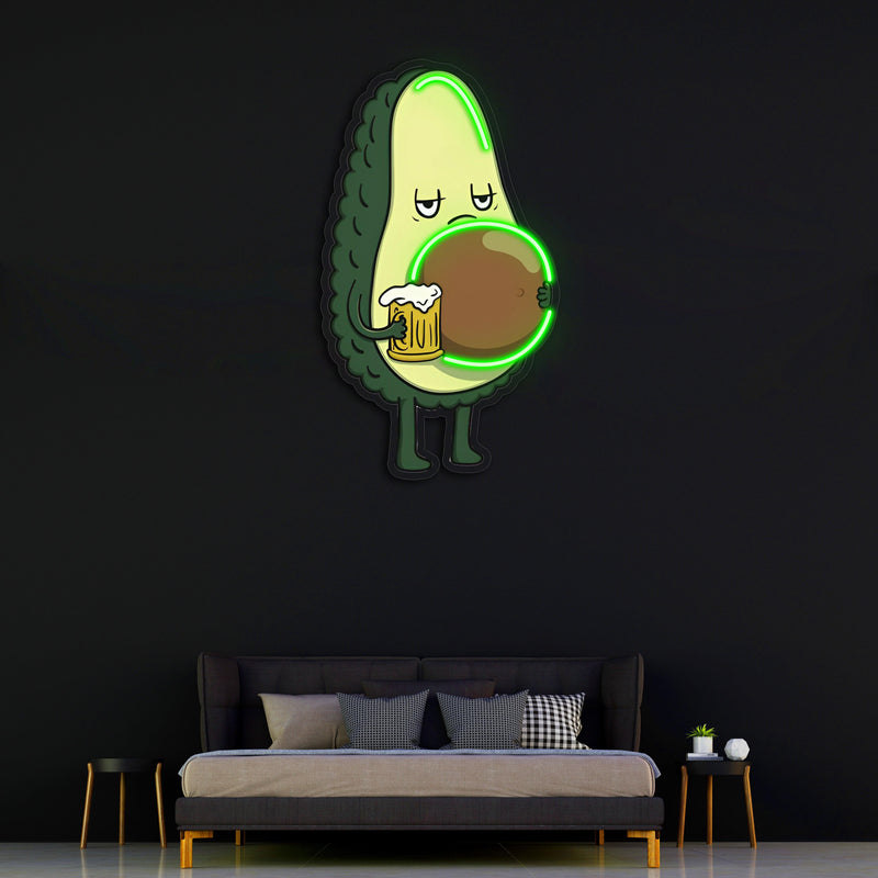 Avocado Beer UV Printed Neon, Beer Neon Wall Art, Avocado Neon Light Sign, Custom Neon Sign, UV Print Neon Sign, Acrylic Neon Sign, Gifts