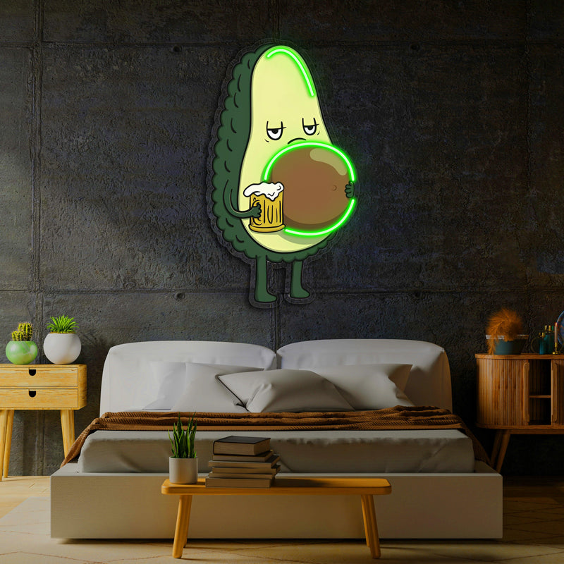 Avocado Beer UV Printed Neon, Beer Neon Wall Art, Avocado Neon Light Sign, Custom Neon Sign, UV Print Neon Sign, Acrylic Neon Sign, Gifts