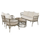 4-Piece Rattan Outdoor Patio Conversation Set with Seating Set for 5 and Coffee Table for Porch, Backyard and Garden (Brown Grey)