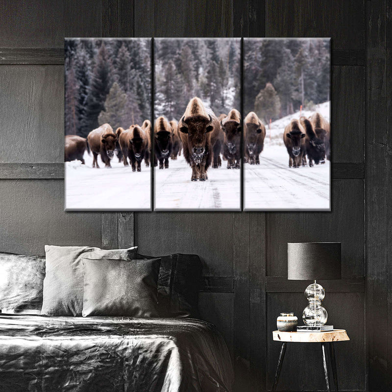 Bison Herd In Winter Wall Art