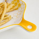 Bee ceramic plate with honeycomb handle – white & yellow kitchen tray by Decorbites