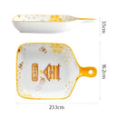 Bee ceramic plate with honeycomb handle – white & yellow kitchen tray by Decorbites