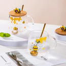 Bee glass spoon milk cup with bamboo lid kitchen coffee mug by Decorbites