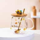 Bee glass spoon milk cup with bamboo lid kitchen coffee mug by Decorbites