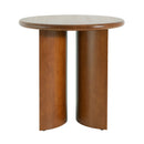 Walnut Finish Pine Wood Round Side Table with Unique Fan-Shaped Legs