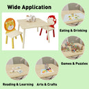Kids Table And 2 Chairs Set, 3 Pieces Toddler Table And Chair Set, Wooden Activity Play Table Set (Lion&Monkey) - Natural by HouseOfZazla
