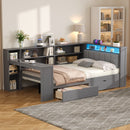 Platform Bed With Upholstered Headboard, Storage Shelves, Drawers, Charging Station, LED Lighting, Built In Desk by HouseOfZazla