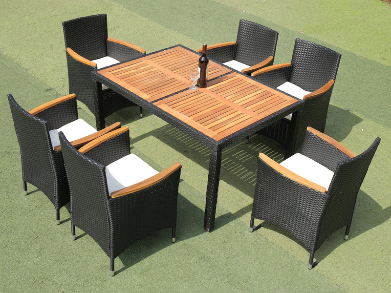 Walker Edison | 7 piece Outdoor Patio Wicker Dining Set Patio