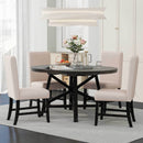 5-Piece Retro Functional Dining Set with Extendable Round Table with Removable Middle Leaf and 4 Upholstered Chairs for Dining Room and Living Room (Black)