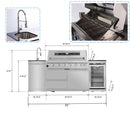 6 Burner 85, 000 Btu Deluxe Gas Outdoor Kitchen Island Grill With Wine Cooler Refrigerator, Rotisserie, Storage Cabinets & Drawers - Silver by HouseOfZazla