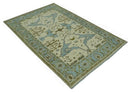 Beige and Aqua Hand Knotted 6x9 Traditional Oriental Oushak wool area rug by The Rug Decor