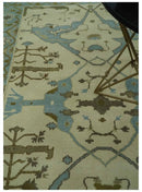 Beige and Aqua Hand Knotted 6x9 Traditional Oriental Oushak wool area rug by The Rug Decor
