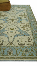 Beige and Aqua Hand Knotted 6x9 Traditional Oriental Oushak wool area rug by The Rug Decor